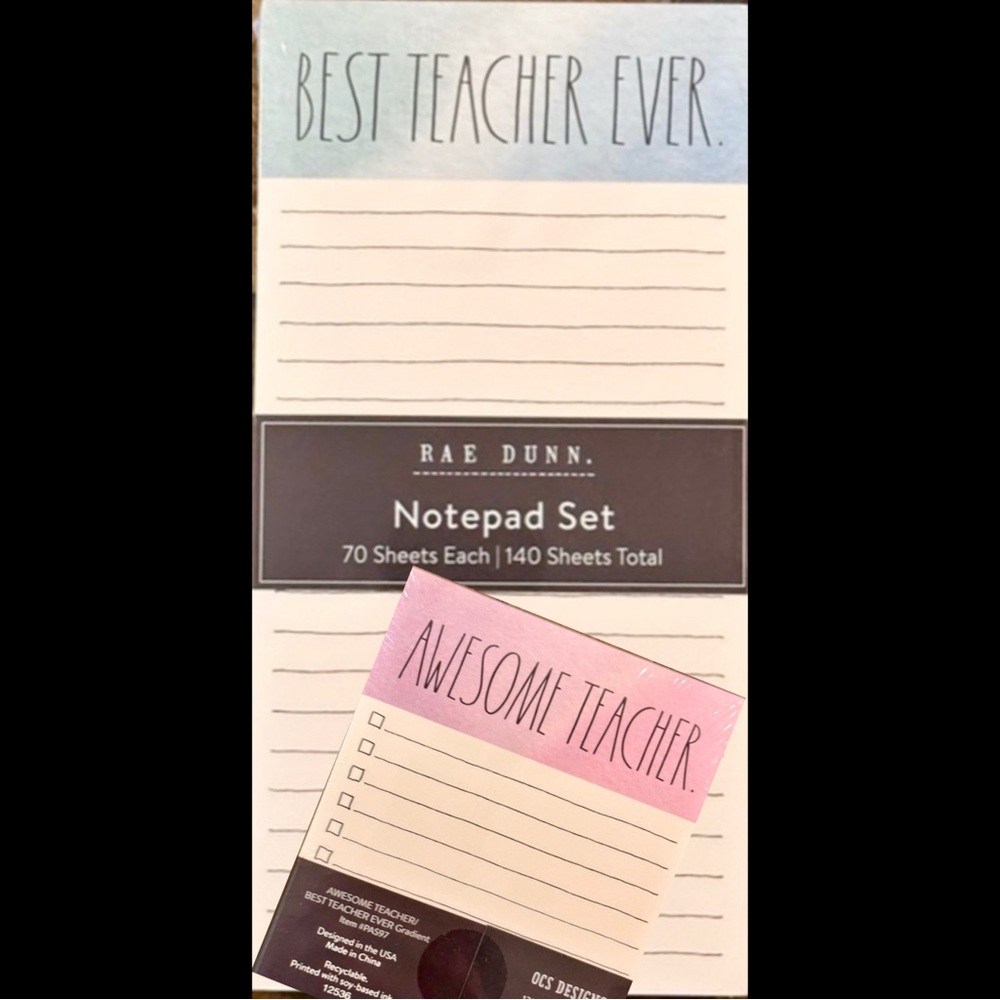 Rae Dunn BEST TEACHER EVER & AWESOME TEACHER Set of 2 List & To Do Notepad NEW!